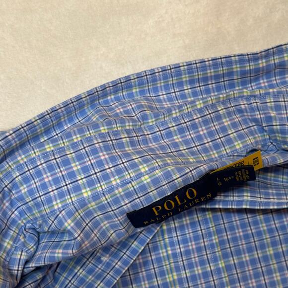 Polo Ralph Lauren Blue Plaid Button Down Shirt sz L (16.5) Pony Logo - Picture 6 of 9
